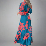 Women's New Elegant Temperament Printing Fashion T-Shirt With Waist Bubble Long-Sleeved Dress
