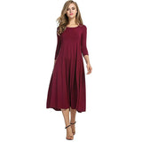 Women's Clothing 2025 Spring New Dress Fashion Casual Fold Seven-Sleeve Solid
