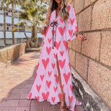 Spring New Holiday Wind V-Neck Printed Printed Long