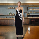 Fashion Temperament Dress Women 2025 Early Spring New Three-Dimensional Flowers Splicing High-End Slinging Evening Dress
