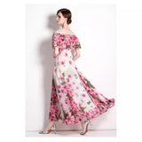 Summer Super Fairy New Lotus Leaf Side Print Two Long Dress High Waist Thin Swing Dress