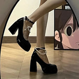 Spring And Autumn French Fairy Wind Waterproof Table Thick-Soled High-Heeled Shoes Mary Jane Shoes One-Word Buckle Coarse Heel Single