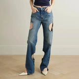 Zingj Casual Advanced Sense Straight Pants Spring 2024 New High Waist Hollow Design Sense Of Women's