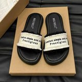 Women 2025 Summer New Flat Bottom Round Head Thick-Bottomed One-Word Drag Wearing Small Scented Wind Cool Slippers