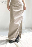 Harajuku Fashion Low Waist Solid Maxi Skirt Women High Waist Retro Ruched Cargo Skirts Long Split Tech Outfits