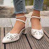 New Hollow Comfortable Single Shoes Women's Coarse With Casual Heel Women's High-Heeled
