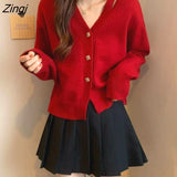 Women Korean Style Pure Tender Hot Sale V-neck Ins Hipster Autumn Basic Femme All-match Cozy Knitwear Student