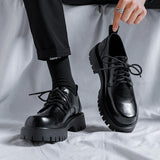 Men's Leather Shoes Spring British Platform Casual Derby Shoes Men's Dress Wedding Black Low Top Martin Boots