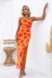 Zingj Summer New Fashion Elegant Inclined Shoulder Tight Side Slit Back Dress