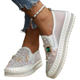 Cake Thick-Soled Lefu Shoes Spring Summer New Mesh Women's Shoes Breathable Mesh Water Drilled A Foot Lazy Single