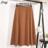 Suede Velvet Midi Long Skirt Female 2022 Spring Autumn Korean Style Blue A-line Mid-Length High Waist Skirt