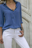 Tops Women's Long Sleeve V-neck Button Chiffon Shirt Office Loose Fashion Long Sleeve Shirts Female Tops Blusas