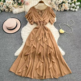 Niche Design Cross V Collar Small Flying Sleeves To Show Thin Chiffon Dress Super Fairy Leaves Side