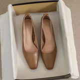 Spring And Summer New Small Heels Simple Lady Temperament Soft Leather Do Not Sharpen The Tip Of The Single Shoe Low Heel High