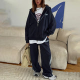 Back Letter-Print Hooded Jacket Suit Women Loose Leisure Relaxation Atmosphere Sense Sports Style Two