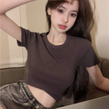 Zingj Fire Short Top Women 2024 Summer Sexy Hot Girl Wind Exposed Back Bottom Shirt Solid Color Versatile Short-Sleeved T-Shirt