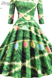 Women Vintage Winter Christmas Half Sleeve Autumn Slim Swing Elegant Pinup Party Dresses Robe Femme