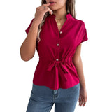 Shooting 2025 Spring And Summer Leisure Solid Color Button Drawstring Short-Sleeved Shirt