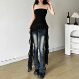 Zingj New 2024 Summer Women's Solid Color Slim Street Fashion One-Word Collar Sleeveless Pleated Top-Outfit
