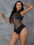 2024 Summer New Women's Sexy Perspective Mesh T-Shirt Bump Color Splicing Repair Body-Joint Clothing