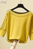 Fashion Women Tops Knitted Solid Tshirt Ice Silk Pullover Short Sleeve Loose Thin Tops Women's Clothing New Clothes