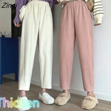 Pants Women Winter Aesthetic Thicken Corduroy High Waist Elastic Solid Loose Wide-leg Simple Trendy Chic New