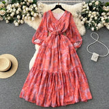 Retro Floral Dress Women's Spring And Summer Lantern Sleeve Design Sense Small Thousand Gold Princess Temperament Swing