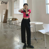 White Jeans Women Korean Style Casual Denim Cargo Pants Plus Size Streetwear High Waist Loose Wide Leg Trousers