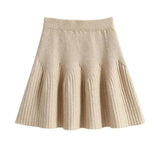 Solid A-line Knitted Pleated Mini Skirt- Outfit