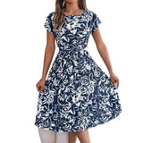 Shooting 2025 Spring And Summer Elegant Flowers Short Sleeves Big Folding Dress Women's