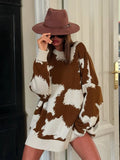 Style Design Set Hair Woven Cow Pattern Sweater Lazy Leisure Loose Small
