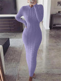 Women's Cable Knit Long Sweater Dress Crewneck Long Sleeve Solid Ribbed Bodycon Sweater Pullover Midi Jumper