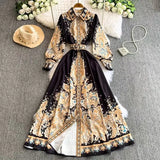 Court Style Print POLO Collar Dress Women's Summer Lantern Sleeve High-End Chic Design Light Luxury