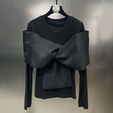 Net Red Niche Wind 2025 Autumn New Long-Sleeved Personality Cross-Butterflies Solid-Colored T-Shirt Women's Women's