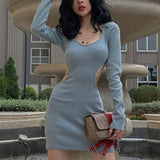 Zingj Spring 2023 New Sexy V-Neck Back Hollow Strap Waist Long Sleeve Women's Dress Pack Hip