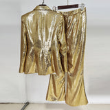 New Star Fashion Gold Lequine Suit Jacket Trouser Suit Two