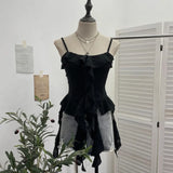 Wasteland To Make Old Hole Slings Vest Irregular Lotus Side Ribbon Short Sleeveless Top