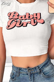 Fashion Letter Printed Short Sleeve Vintage Crop Top 2023 Summer Women Sexy Skinny T Shirt Female Streetwear Tee
