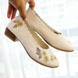 Zingj Grain Bottom Side Heel Single Shoe Bag Embroidered Mary Jane Fashion Embroidered Cloth Shoes Thick Heel Women's