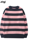 Sweater Women Pullovers Knit Casual Striped Pullovers Jumper Warm Teen Gril Streetwear Knitwear Sueters De
