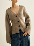 Casual Autumn/Winter Knitted Cardigan Solid Front Buckle With Simple Pocket Sweater