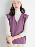 Zingj Blend 2024 Autumn / Winter New Ladies Loose V-Neck Solid Color Short Cover Vest Knit Vest Vest-Outfit
