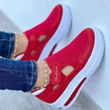 Large-Size Flying Breathable Leisure Single Shoe Slope Hed Thick Sole Hollow Magic Sticker Round Head Low Female Single