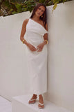 Zingj Spring And Summer New Solid Color Inclined Shoulder Open Shoulder Sexy Medium Long Dress