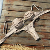 Three-Point Solid-Color Bikini Sexy Split Swimsuit Women With Adjustable Low-Waist Triangle