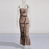 Spring 2025 New One-Shoulder Hollow Design Folds Slimming Bandages Dress