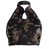 Sexy Bare Back Sleeveless Hanging Neck Embroidery Hollow Design Chinese Wind Small