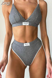 Fashion Letter Patched Skinny Underwear Set Two Piece Women Suits Sexy Crop Top Bra and Panties Matching Sets