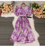 French Crumlom Dyed Summer New Waist Display Thin And Long Elegant Folded Chiffon Dress Holiday