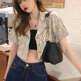 Women Summer Cropped Zebra Short Sleeve Notched Tunic Design Thin Sunscreen Streetwear Fashion Mujer Quality Sexy